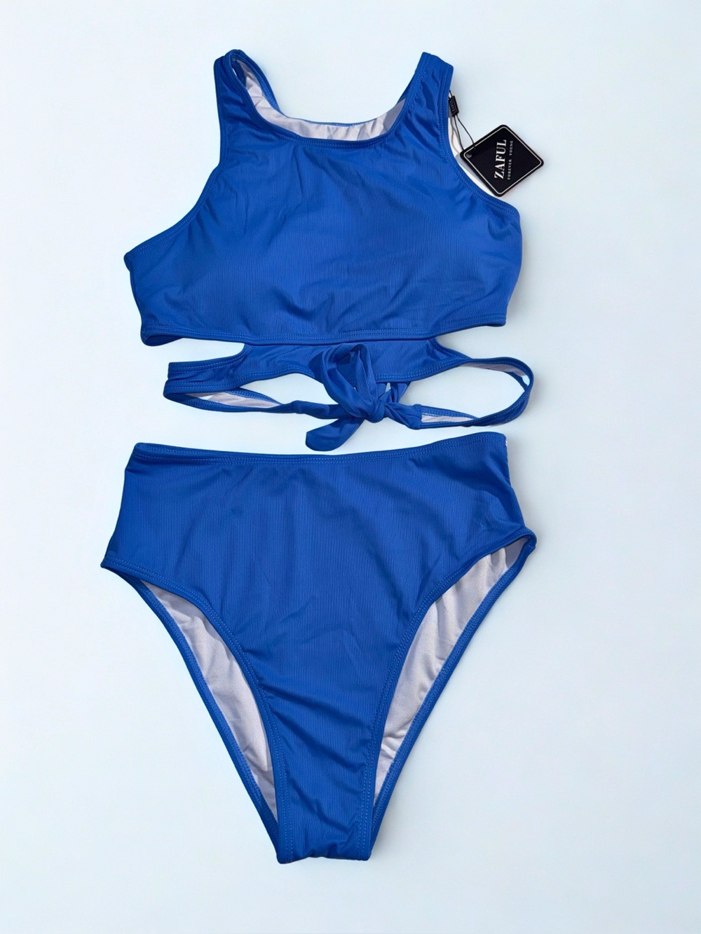 ZAFUL Women's High Waisted Cut Out Bikini Scoop Neck high waisted blue size M